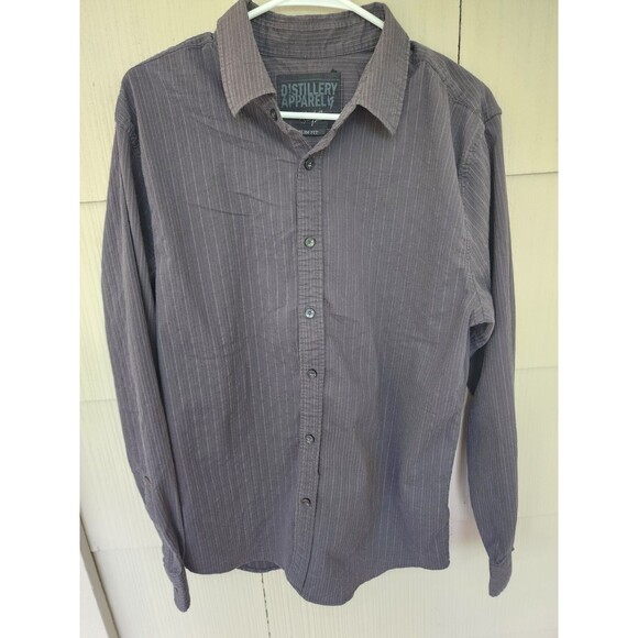Distillery Apparel Black Striped Button Up Shirt Mens Size Large Slim Fit - Picture 1 of 6